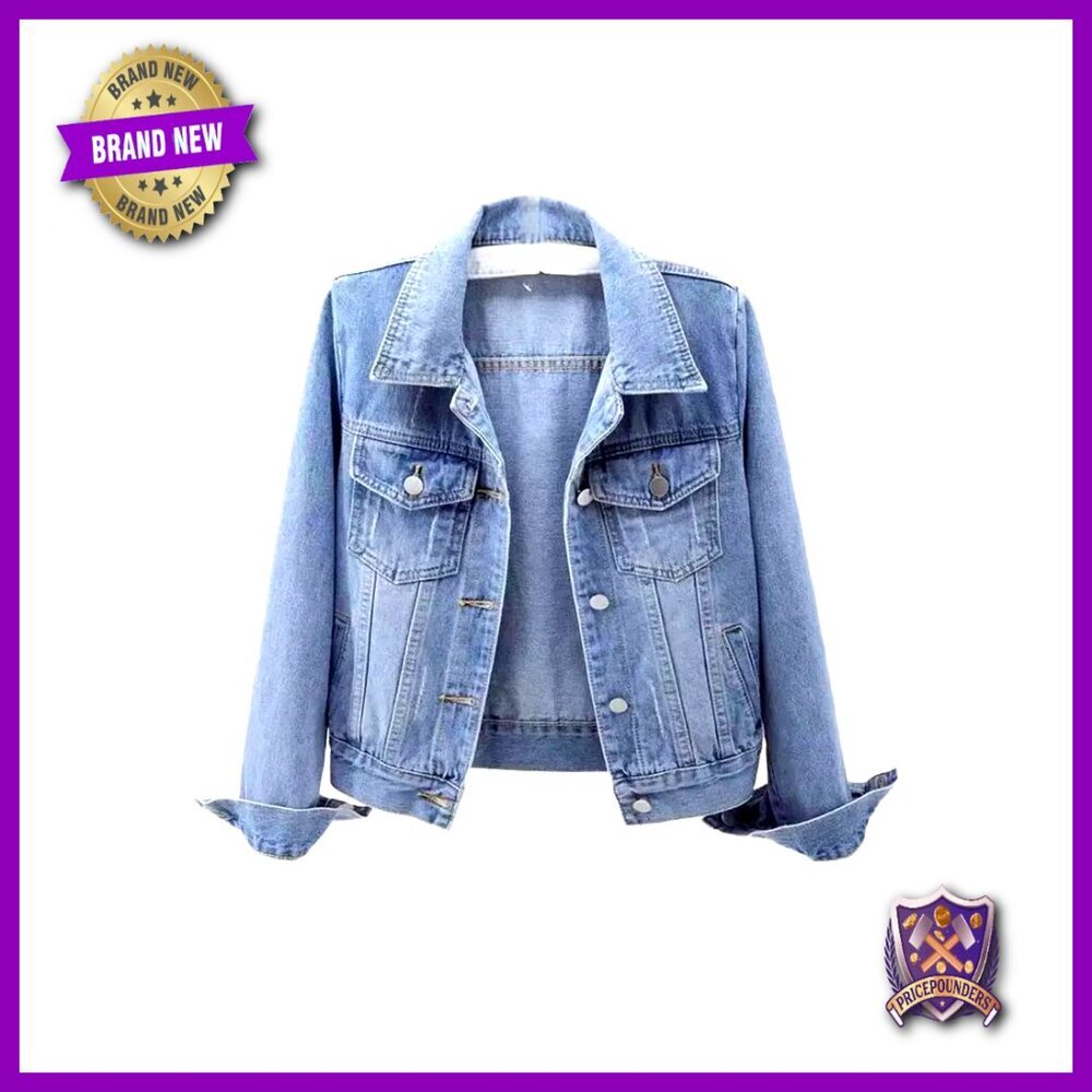 Classic Denim Jacket Button Front Cropped Fit Casual Chic Cowgirl Style